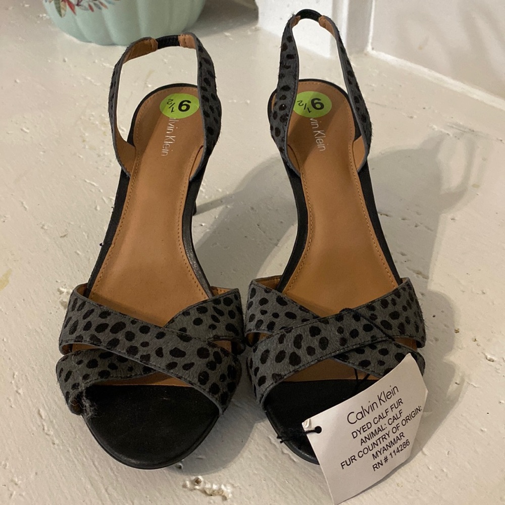 Calvin Klein Dyed Calf Fur animal prong hells shoes